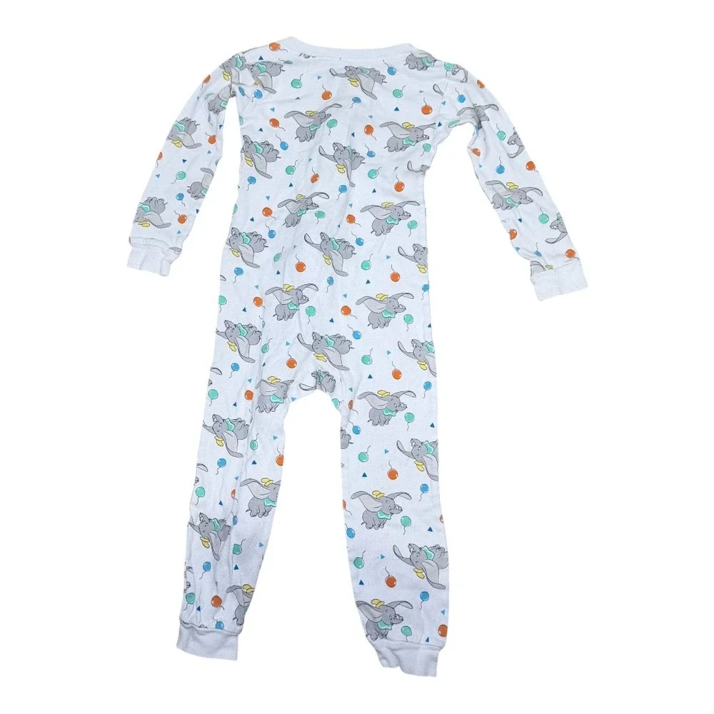 Disney Dumbo Pajamas Kids 4T Sleeper One Piece White Balloon Print Cotton Zip Up